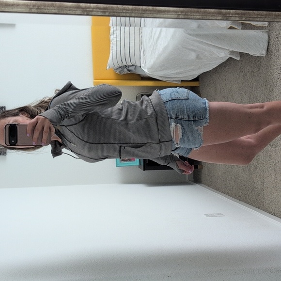 Tangerine Active Pullover Half Zip Hoodie Black White Stripe Women's Medium - Picture 4 of 14